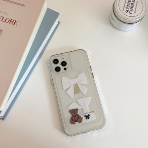 スマホケース iphone14 ケース 韓国 iphone13 ケース iphone12 ケース 携帯ケース iphone11 ケース TPU クリア  リボン くま ベアー  レディース｜eclan