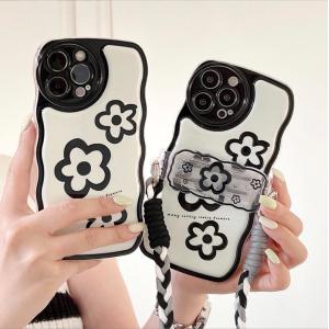 スマホケース iphone14 ケース 韓国 iphone13 ケース iphone12 ケース 携帯ケース iphone11 ケース TPE ショルダー ストラップ 肩掛け モノトーン フラワー 女子｜eclan