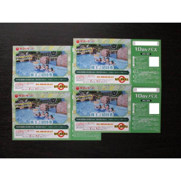 即時発送■東京サマーランド　株主ご招待券　4枚　１Dayパス　株主優待券(7,8月も利用可能）有効期...