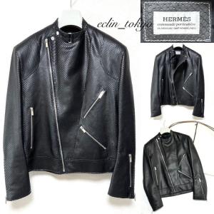 HERMES レザー ライダース ジャケット 黒の詳細画像1