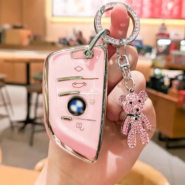 キーケース BMW用 キーカバー キーホルダー ピンク TPU 軽量 シリコン スタイリッシュ 汚れ...