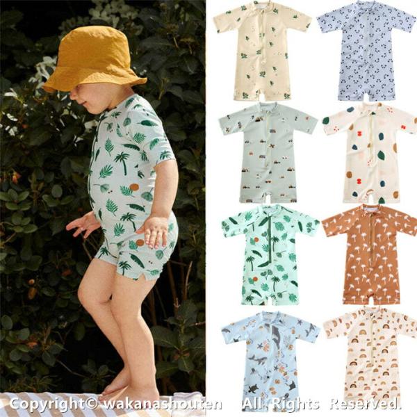 ベビー 水着 男の子 キャップ 2点セット UV ロンパース 女の子 水着 キッズ ベビー 半袖ラッ...