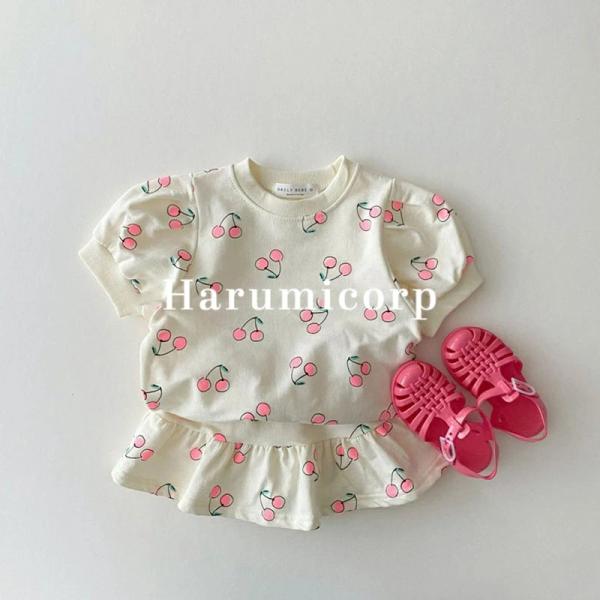 子供服 セットアップ キッズ 韓国子供服 女の子 夏 ブラウス シャツ tシャツ 半袖 チェリー柄 ...
