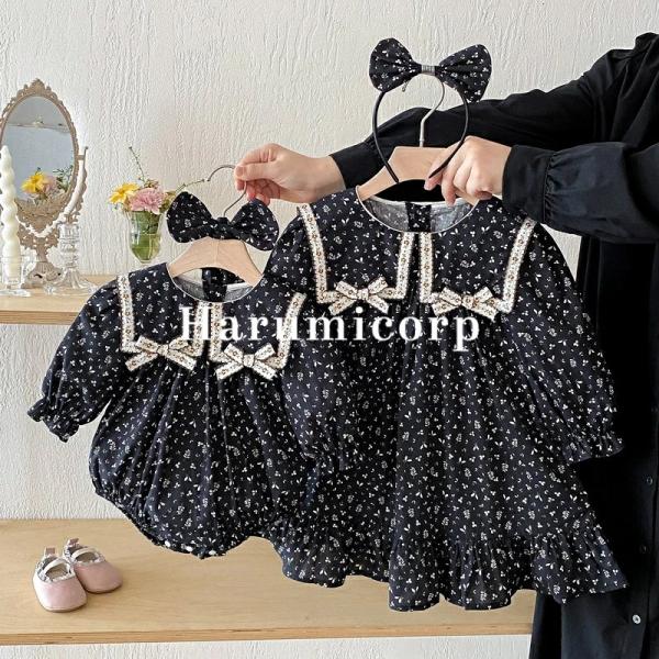 ベビー服 姉妹コーデ 花柄 ロンパース ワンピース 長袖春秋ドレス  女の子 ベビー キッズ 夏服 ...