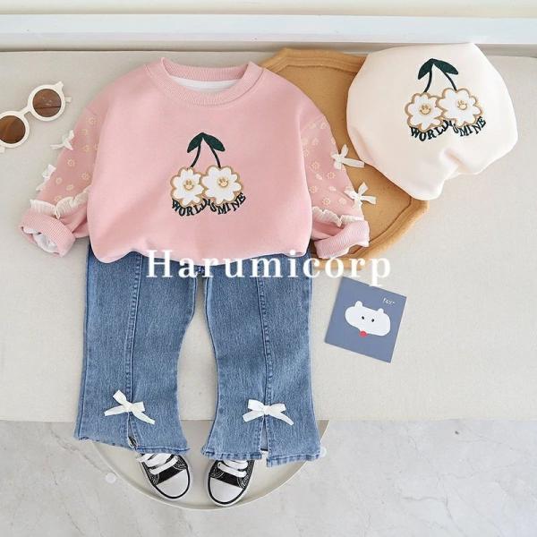 子供服 女の子 春秋 韓国子供服 セットアップ 120センチ 長袖 tシャツ ズボン デニムパンツ ...