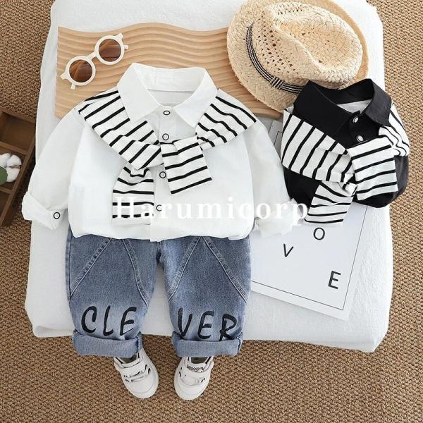 子供服男の子 春秋 韓国子供服 セットアップ 120センチ 長袖 シャツ ズボン デニムパンツ 長ズ...