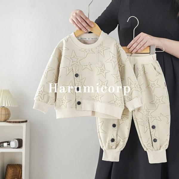 ベビー服 上下セット 子供服 男の子 女の子 セットアップ星柄 長袖 トップス ロングパンツ スウェ...