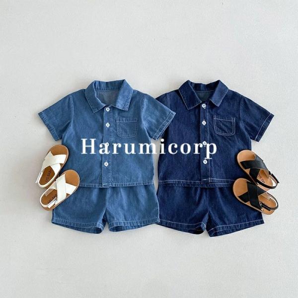 セットアップ ベビー服   キッズ ベビー服 男の子 女の子 双子 シャツ 半袖 綿 デニムパンツ ...
