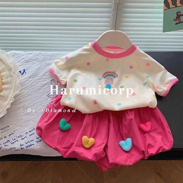 セットアップ キッズ半袖 ベビー服   女の子 レース綿 tシャツ カットソー ショートパンツ 子供...