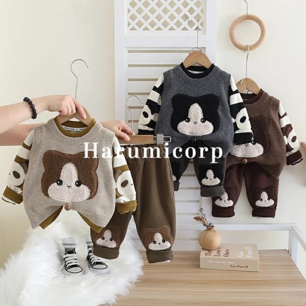 セットアップ キッズ ベビー服 3点セット猫 男の子 女の子tシャツ 春秋冬 長袖 ズボン 子供服メ...