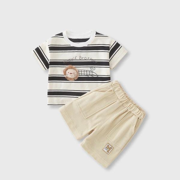 キッズ ベビー服 セットアップ 夏服 tシャツ 半袖 ストライプ シンプル 子供服 上下セット カジ...