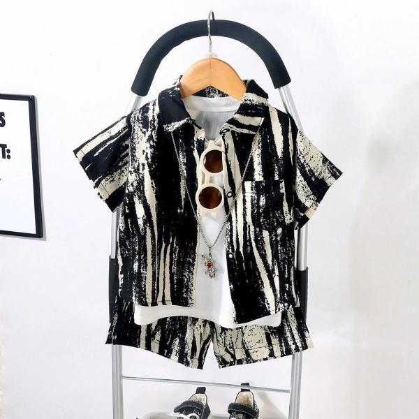 キッズ ベビー服 セットアップ 夏服 シャツ 半袖 ストライプ ショートパンツ 子供服 上下セット ...