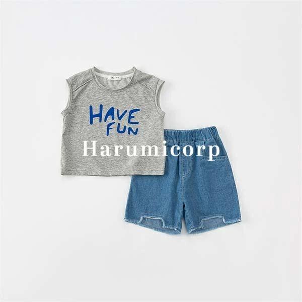 セットアップ キッズ 女の子 男の子 子供服 上下セット ベビー服 tシャツ デニム ハーフパンツ ...