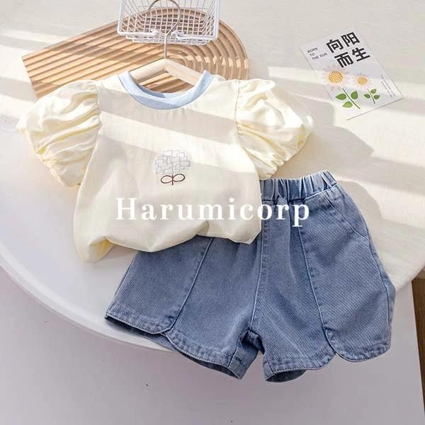 韓国こども服 セットアップ キッズ 女の子 子供服 上下セット ベビー服 tシャツ デニム ショート...