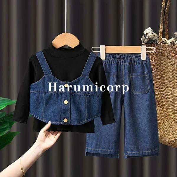 3点セット 女の子 セットアップ キッズ 子供服 tシャツ 長袖 デニム ロングパンツ おしゃれ 可...