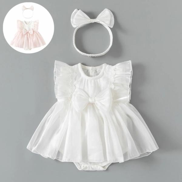 ベビー服 ロンパース セレモニードレス 蝶結び チュール 新生児 服 女の子 カバーオール キッズ ...