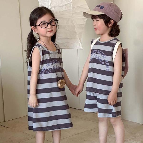 セットアップ キッズ 兄妹 服 上下セット ベビー服 男の子 女の子 ワンピース tシャツ 綿 ハー...