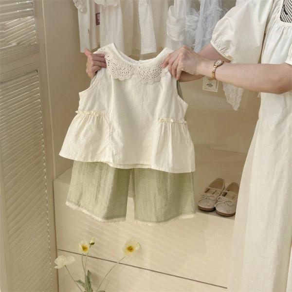 セットアップ キッズ 女の子 ベビー服 上下セット 春 夏 レース シャツ ガウチョパンツ 子供服 ...