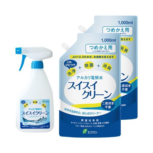 アルカリ電解水 スイスイクリーン まとめ買いセット（ボトル500ml 1本+つめかえ用1000ml ...