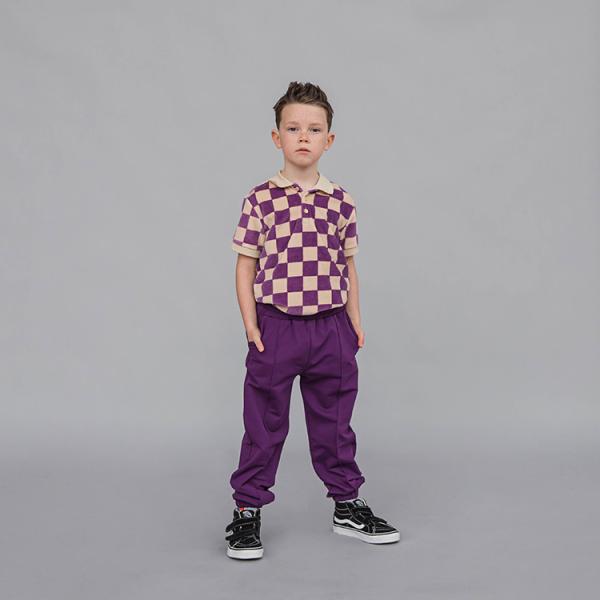 CarlijnQ カーラインク checkers - boys velvet polo t-shir...