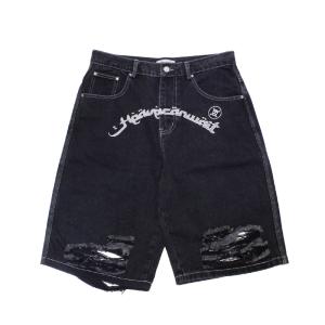 ヘヴンキャンウェイト Heaven Can Wait デニムハーフパンツ S,Mサイズ ブラック/黒 メンズ ボトムス ジーンズ DESTROYED DENIM SHORTS-BLACK-｜ecoandstyle