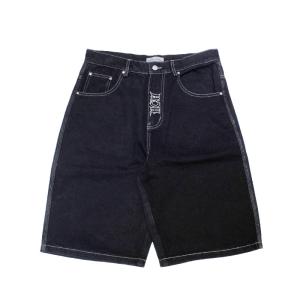 ヘヴンキャンウェイト Heaven Can Wait デニムハーフパンツ S,Mサイズ ブラック/黒 メンズ ボトムス ジーンズ SIGNATURE LOGO DENIM SHORTS -BLACK-｜ecoandstyle