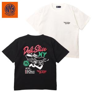 NEW YORK BURST NYB ニューヨークバースト Tシャツ 半袖 ピザ ブラック/オフホワイト M-XL PIZZA T-SHIRT -2.COLOR-｜ecoandstyle