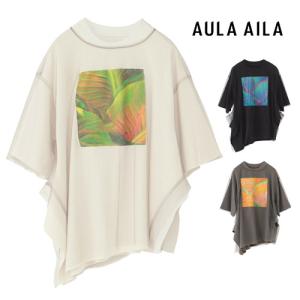 AULA AILA アウラアイラ フォトTシャツ 半袖 チュール ブラック/チャコールグレー/オフホワイト サイズ0 2WAY LEAF PHOTO PRINT LAYERED T-SHIRT -3.COLOR-｜ecoandstyle