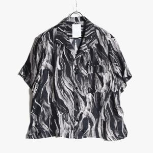 whowhat フーワット メンズ 柄シャツ トップス 半袖 ワイドシルエット サイズS-M ブラック/黒 BRUSH PRINT O/C SHIRT SHORT SLEEVE -BLACK-｜ecoandstyle