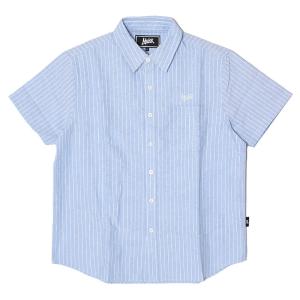 モブ MOBB カジュアルシャツ M,L,XLサイズ ブルー/青 ストライプ 半そで オックス生地 ロゴ OG OX S/S SHIRT -BLUE STRIPE-｜ecoandstyle