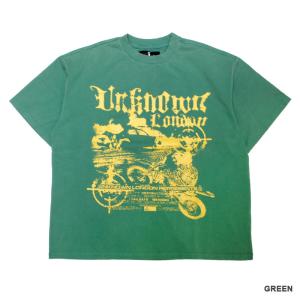 UNKNOWN LONDON アンノウンロンドン Tシャツ トップス 半袖 カットソー ロゴ グリーン 緑 ブラック 黒 LOST CITIES GRAPHIC TEE -2.COLOR-｜ecoandstyle