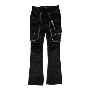 ヴァラバサス VALABASAS フレアパンツ 28inch ブラック/黒 メンズ パンツ ロング丈 スリム幅 チェーン "ONYX" BLACK WASH STACKED FRARE -BLACK-｜ecoandstyle