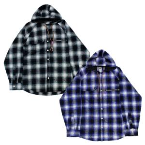 ワナ WANNA フード付きフランネルシャツ ブルー/青 グリーン/緑 トップス ボタン チェック柄 SHERLOCK HOODED FLANNEL SHIRTS-2.COLOR-｜ecoandstyle