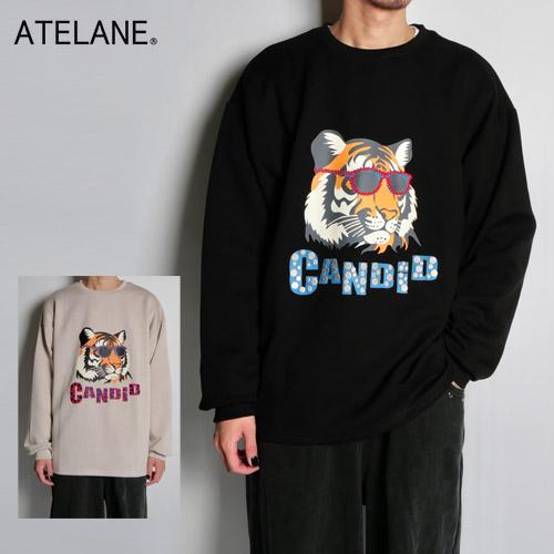 ATELANE アテレーン ロンT 長袖Tシャツ メンズ 虎 グレー/ブラック M-L ダンボールポ...