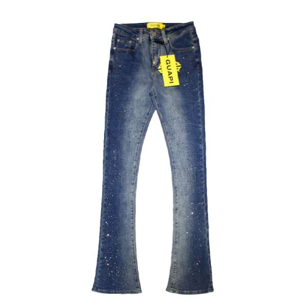 GUAPI グアピ フレアデニムパンツ 28-32インチ ブルー/青 メンズ ロング丈 スリム幅 ラ...