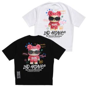 セカンドアーカイブ 2ND ARCHIVE Tシャツ 半袖 メンズ/レディース ホワイト/ブラック フリーサイズ LEO DOLL T-SHIRT 26SS2ND037