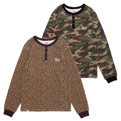 プラスティックビュー Plustic View ヘンリーネックロンT メンズ 長袖Tシャツ 豹柄 迷...