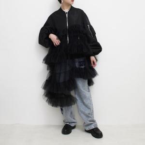 VIVIANO ヴィヴィアーノ ジャケット レディース アウター ブルゾン チュール サイズM ブラック/黒 TULLE TRIMMED BOMBER JKT -BLACK-｜ecoandstyle