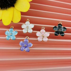 【即納】flowe花チャーム パーツ 金具 パーツ ピアス パーツ ヘア アクセサリー ゴールド カン付 DIY材料 手作素材 1ペア【2ケ】14*17mm