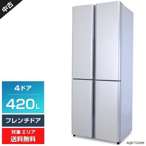 AQUA 冷蔵庫 4ドア 420L AQR-TZ42M (フレンチドア/サテンシルバー) 中古 大容量6ボックス冷凍室 おいシールド冷凍 (2022年製)○826h01｜ecoearth