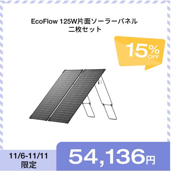 EcoFlow 125W 2枚 両面ソーラーパネル IP68 防水防塵 両面受光 軽量 ソーラー充電...