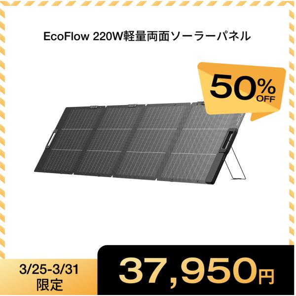 新発売 EcoFlow 220W軽量両面ソーラーパネル 太陽光発電 ソーラーチャージャー ソーラーパ...