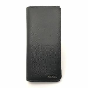 【美品 付属品完備】プラダ 長財布 ロゴ サフィアーノ レザー 黒 2mv836 PRADA（プラダ） サフィアーノ ロゴ レザーロングウォレット 二つ折り