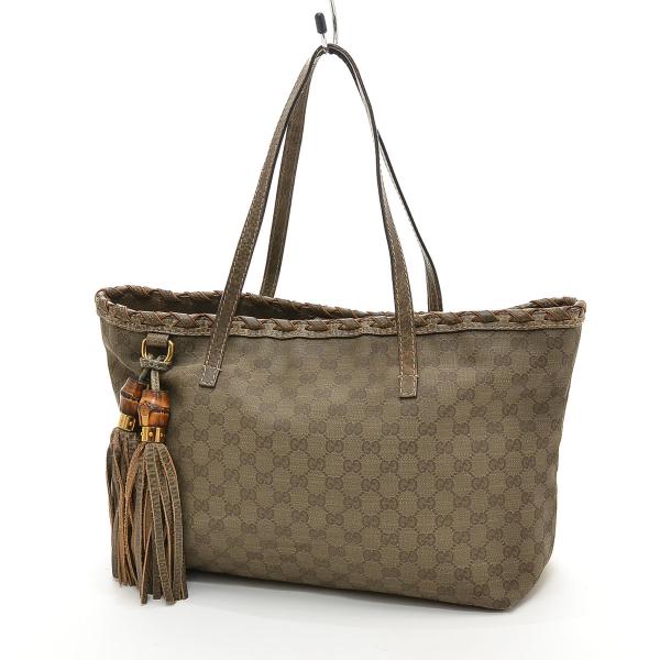 GUCCI グッチ トートバッグ 218780 GGキャンバス バンブー フリンジ レディース カー...