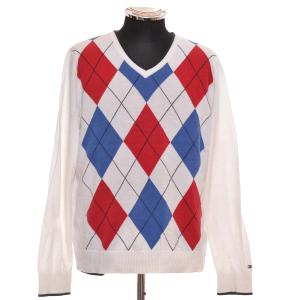 〇485014 TOMMY HILFIGER トミーヒルフィガー ○アーガイルニット セーター サイズS メンズ ホワイト チェック