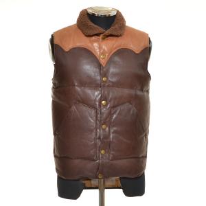 ●486654 WAREHOUSE ウエアハウス ウェアハウス ●オールレザーヨークダウンベスト ALL LEATHER DOWN VEST サイズS メンズ ブラウン｜ecoikawadani