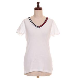 □512060 TOMMY HILFIGER トミーヒルフィガー ○半袖Tシャツ VネックT サイズS レディース ホワイト