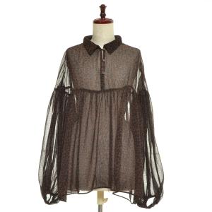 ■556820 MOUSSY マウジー ●長袖ブラウス SHEER GATHER LEO BL サイズF シアー ギャザー レディース ブラウン レオパード