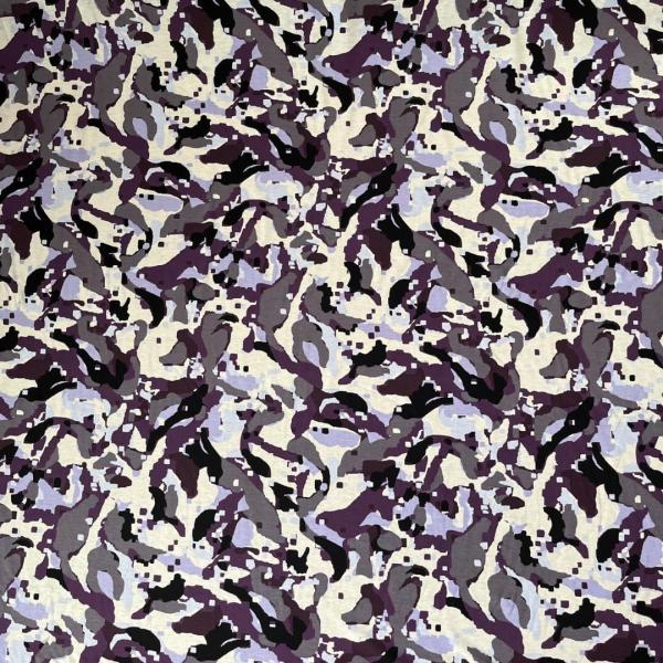 布地生地3m no2788綿100薄手カットソーデジタル迷彩柄白地に紫