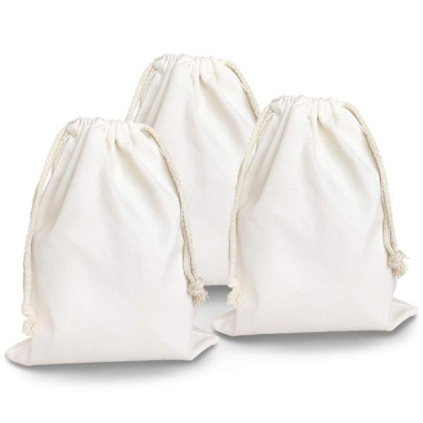 BROWN PARKER 巾着袋 無地 (ホワイト/綿製) 多用途 収納 コットンバッグ (１７×２...